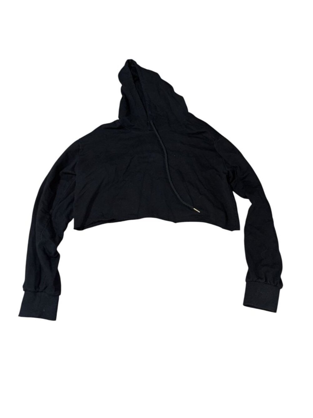 Small Black Hoodie Raw Hem Crop Top